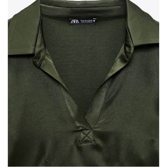Zara satin effect polo top green - Picture 7 of 10